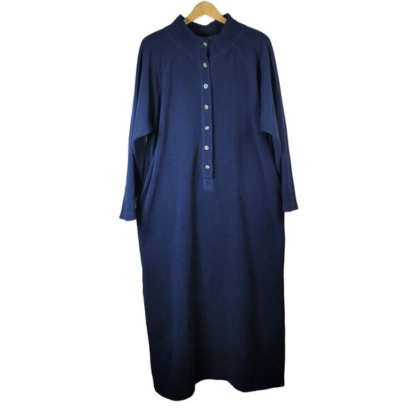 Lord & Taylor Fleece Robe Nightgown Blue Medium Buttons Long Sleeve Slit Modest - Picture 1 of 9